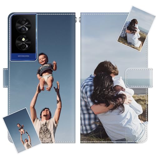 JGOYGYI Personalisierte Leder Handyhülle kompatibel mit TCL 40 NXTPAPER 4G/TCL 50 SE,Individuelle Eigenem Foto Bild Text Bildern Foldable Flip Klapphüllen Case hülle+Handykette von JGOYGYI