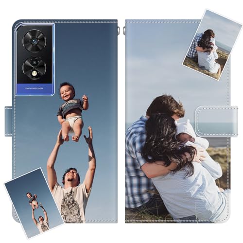 JGOYGYI Personalisierte Leder Handyhülle kompatibel mit TCL 505 (T509K) (T5094),Individuelle Eigenem Foto Bild Text Bildern Foldable Flip Klapphüllen Case hülle+Handykette von JGOYGYI