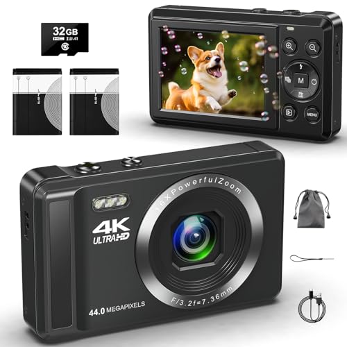 JHAMAL Digitalkamera 4K 44MP Kompaktkamera mit 32GB SD-Karte, 16x Digitalzoom, Autofokus, Makroobjektiv, 2.4-Zoll-LCD, für Anfänger und Senioren von JHAMAL