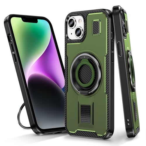 Handymode Compatible with iPhone 14 Plus Case, With Rotated Ring Kickstand,Shockproof Protection Hard Phone Case Heavy Duty Full-Body Rugged Protective Cover for iPhone 14 Plus Handyhülle(Army Green) von JHDFUB