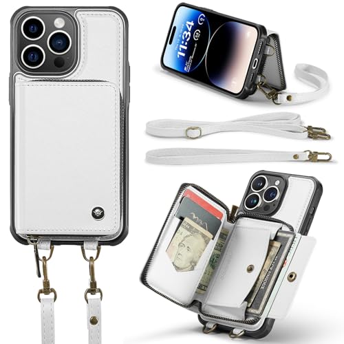 Handymode Compatible with iPhone 14 Pro Max Brieftaschenhülle mit 【RFID-Blockierung】 Kartenhalter, magnetische abnehmbare Lederhülle, Brieftaschenhülle mit Ständer, stoßfeste Schutzhülle mit Handschla von JHDFUB