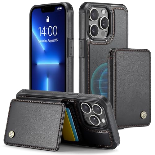 Handymode Kompatibel mit iPhone 13 Pro Max-Schutzhülle mit Kreditkartenhalter, magnetischer 2-in-1-Schutzhülle aus TPU-Leder mit abnehmbarem Brieftaschenständer, doppeltem Magnetverschluss und robuste von JHDFUB