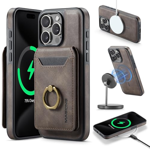 Handymode Magnetische Brieftaschenhülle kompatibel mit iPhone 15 Pro Max, Hülle mit Kartenhalter, RFID-blockierende Lederhülle, 360°-Drehring, Ständer, schützender Bumper, entworfen Compatible with iP von JHDFUB