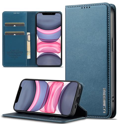 JHDFUB Handymode Kompatibel mit iPhone 11 Pro Wallet Case, mit Kreditkartenhalter, PU-Kunstlederhülle mit Standfunktion, Magnetverschluss, Rundumschutz, stoßfeste Schutzhülle Handyhülle(Blue) von JHDFUB