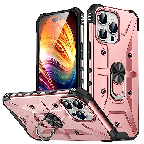 JHDFUB Handymode Kompatibel mit iPhone 15 Pro Max Hülle, drehbarer Ringständer, stoßfester Schutz, robuste Schutzhülle for iPhone 15 Pro Max Handyhülle(Rose Gold) von JHDFUB