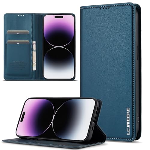 JHDFUB Handymode Kompatibel mit iPhone 15 Pro Wallet Case, mit Kreditkartenhalter, PU-Kunstlederhülle mit Standfunktion, Magnetverschluss, Rundumschutz, stoßfeste Schutzhülle Handyhülle(Blue) von JHDFUB