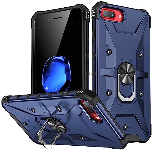 JHDFUB Handymode Kompatibel mit iPhone 7 Plus Hülle, drehbarer Ringständer, stoßfester Schutz, robuste Schutzhülle for iPhone 7 Plus Handyhülle(Blue) von JHDFUB