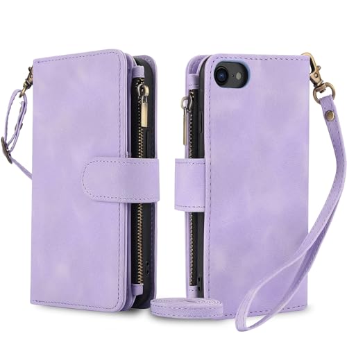 JHDFUB Handyzubehör Kompatibel mit iPhone 7 Hülle, Standfunktion, magnetische Brieftasche, Lederbrieftasche, Klapphülle mit 9 Kartenfächern, geeignet Compatible with iPhone 7 Handyhülle(Purple) von JHDFUB