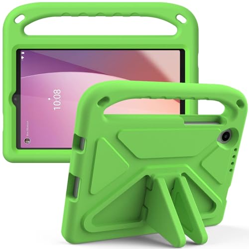 Tablet-Hülle Kompatibel mit Lenovo Tab M8 (4. Generation) TB-300FU/TB-300XU (2023), stoßdämpfend, mit Griff, EVA, Halterung, stabile Tablet-Hülle Compatible with Kinder, leicht Tablet Home(Green) von JHDFUB