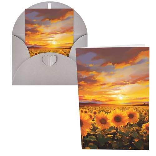 JHLMN Grußkarten, Dankeskarten mit Umschlägen, Happy Birthday, schöne Sonnenblumenfeld, Sonnenuntergang, Weihnachtsgrußkarten, 10,2 x 15,2 cm, Hochzeitskarte, leere Notizkarten für Party, alle Anlässe von JHLMN