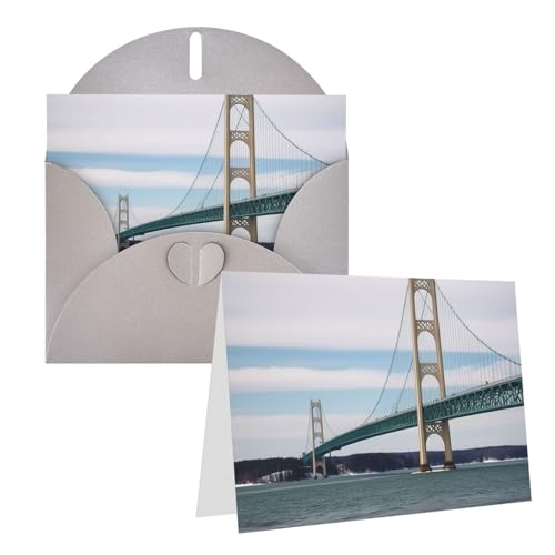 JHLMN Grußkarten, Mackinac-Hängebrücke, Dankeskarten mit Umschlägen, Happy Birthday-Karte, personalisierbar, Perlpapier, Hochzeitskarte, 10,2 x 15,2 cm, leere Notizkarten für Partys und alle Anlässe von JHLMN