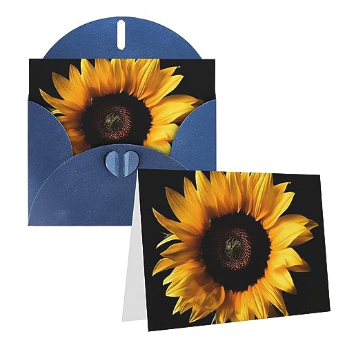 JHLMN Grußkarten, Sonnenblume auf schwarzem Hintergrund, Dankeskarten mit Umschlägen, Happy Birthday-Karte, personalisierte Perlpapier, Hochzeitskarte, 10,2 x 15,2 cm, leere Notizkarten für Partys und von JHLMN