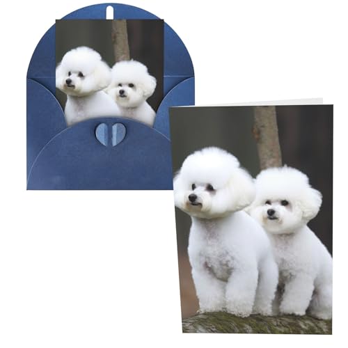 JHLMN Grußkarten Dankeskarten mit Umschlägen Happy Birthday Card Bichon Frisé Weihnachten Grußkarten 10,2 x 15,2 cm Hochzeitskarte Blanko Notizkarten für Party Alle Anlässe von JHLMN