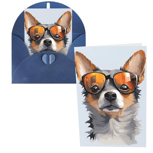 JHLMN Grußkarten Dankeskarten mit Umschlägen Happy Birthday Karte Chihuahua Hund Brille Weihnachten Grußkarten 10,2 x 15,2 cm Hochzeitskarte Blanko Notizkarten für Party Alle Anlässe von JHLMN