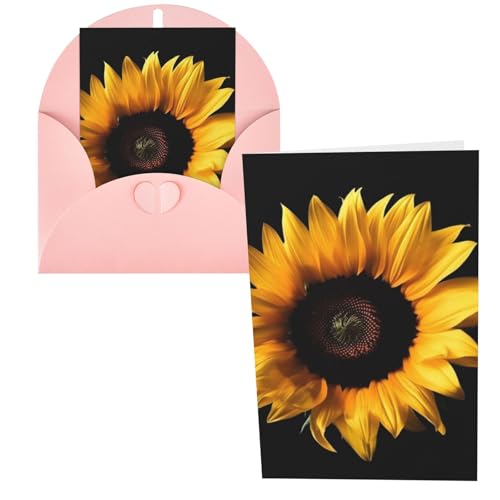 JHLMN Grußkarten Dankeskarten mit Umschlägen Happy Birthday Karte Sonnenblume auf schwarzem Hintergrund, Weihnachtsgrußkarten, 10,2 x 15,2 cm, Hochzeitskarte, leere Notizkarten für Party, alle Anlässe von JHLMN