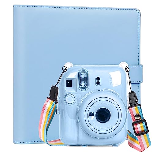 Hülle und Album für Mini 12, Kameraschutzhülle aus kristallhartem PC mit 256 Taschen, Fotoalbum aus PU-Leder, kompatibel mit Fujifilm Instax Mini 12 Kamera (Blau) von JHuiLap