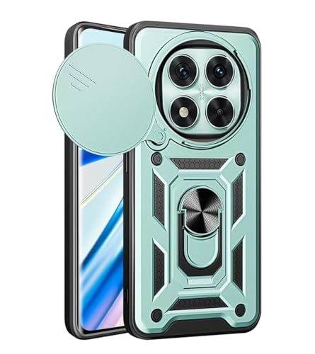 JIAFEI Hülle Kompatibel mit Xiaomi Redmi Note 14 Pro 5G, TPU+PC Dual Layer Stoßfeste Hülle mit Slide Camera Cover Kameraschutz mit Ring Ständer Handyhülle, Grün von JIAFEI