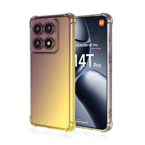 JIAFEI Hülle für Xiaomi 14T Pro 5G Gradient Color Handyhülle TPU Gradient Dünn Schutzhülle Anti-Fall Handytasche Handy Case Kompatibel mit Xiaomi 14T Pro 5G, schwarz/Gold von JIAFEI