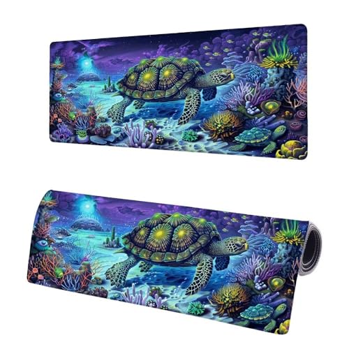 Gaming Mauspad XXL 1000x500x3mm, Koralle Mousepad Groß, Mauspad Schildkröte mit Vernähte Kanten, Multifunktionales Anti-Rutsch Schreibtisch Unterlegmatte, Verbessert Präzision und Geschwindigkeit F-4 von JIAGUANG