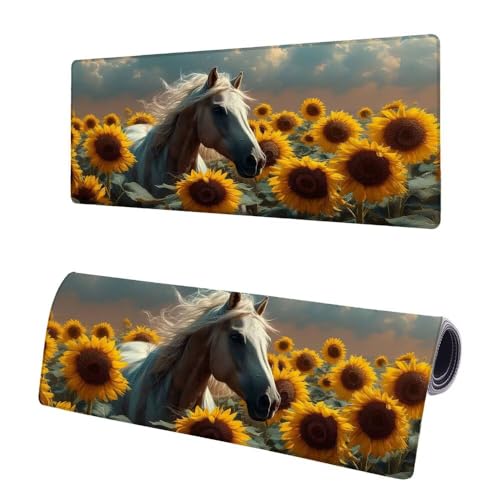 Gaming Mauspad XXL 1000x500x3mm, Sonnenblume Mousepad Groß, Mauspad Pferd mit Vernähte Kanten, Multifunktionales Anti-Rutsch Schreibtisch Unterlegmatte, Verbessert Präzision und Geschwindigkeit Z-3 von JIAGUANG