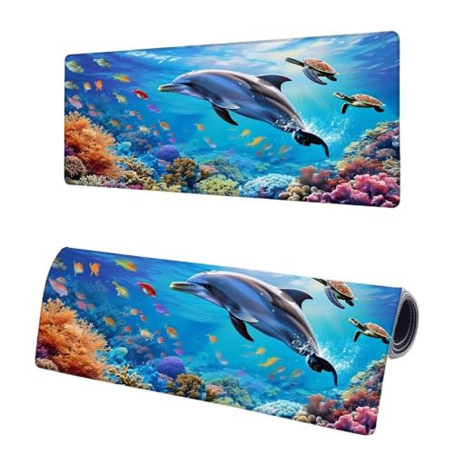 Gaming Mauspad XXL 1200x600x3mm, Koralle Mousepad Groß, Mauspad Delphin mit Vernähte Kanten, WassXerdicht Anti-Rutsch Mouse Pad Schreibtisch Unterlegmatte, Verbessert Präzision und Geschwindigkeit F-1 von JIAGUANG