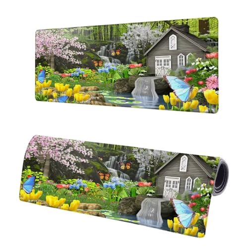 Gaming Mauspad XXL 1200x600x3mm, Landschaft Mousepad Groß, Mauspad Blume mit Vernähte Kanten, Multifunktionales Anti-Rutsch Schreibtisch Unterlegmatte, Verbessert Präzision und Geschwindigkeit E-9 von JIAGUANG