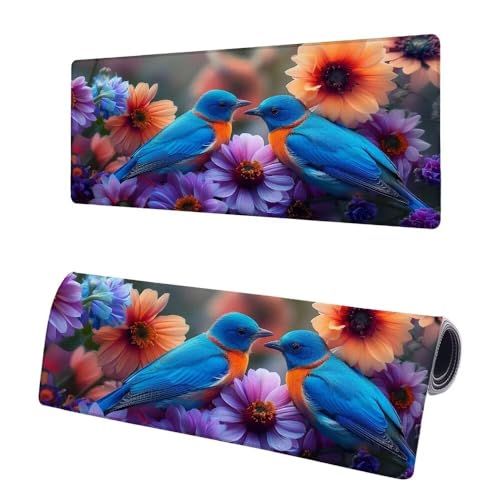 Gaming Mauspad XXL 800x400x3mm, Blume Mousepad Groß, Mauspad Vogel mit Vernähte Kanten, WassXerdicht Anti-Rutsch Mouse Pad Schreibtisch Unterlegmatte, Verbessert Präzision und Geschwindigkeit N-5 von JIAGUANG