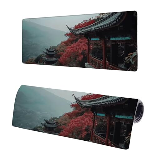 Gaming Mauspad XXL 800x400x3mm, Landschaft Mousepad Groß, Mauspad Baum mit Vernähte Kanten, WassXerdicht Anti-Rutsch Mouse Pad Schreibtisch Unterlegmatte, Verbessert Präzision und Geschwindigkeit K-7 von JIAGUANG