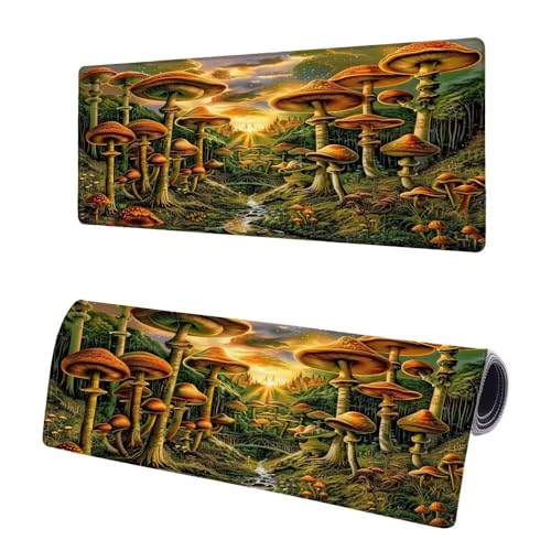 Gaming Mauspad XXL 900x400x3mm, Pilz Mousepad Groß, Mauspad Landschaft mit Vernähte Kanten, WassXerdicht Anti-Rutsch Mouse Pad Schreibtisch Unterlegmatte, Verbessert Präzision und Geschwindigkeit P-4 von JIAGUANG