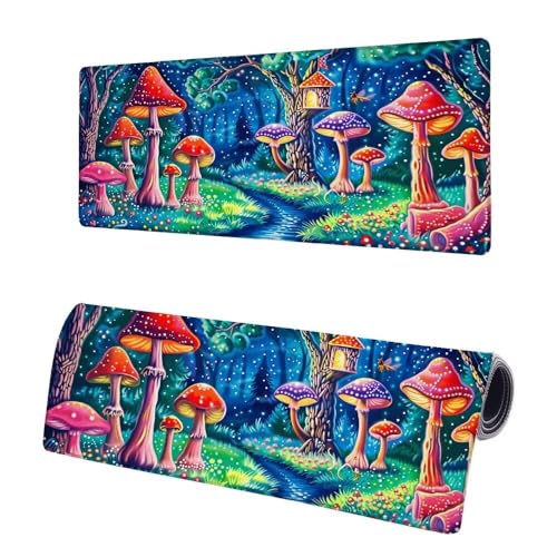 Mauspad XXL 1000x500x3mm, Große Pilz Mousepad Schreibtischunterlage, Gaming Mauspad Wald, Erweiterter rutschfeste Gummibasis Tischunterlage Schreibtisch, Mouse Pad mit Vernähten Kanten Für Home W-9 von JIAGUANG