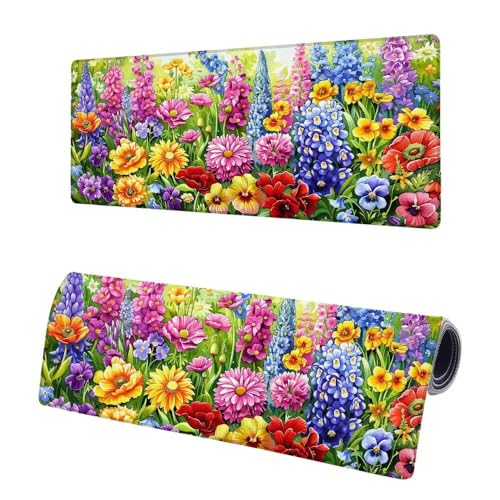 Mauspad XXL 1200x600x3mm, Große Blume Mousepad Schreibtischunterlage, Gaming Mauspad Lavendel, rutschfeste Gummibasis Tischunterlage Schreibtisch, Mouse Pad mit Vernähten Kanten Für Home Office V-5 von JIAGUANG