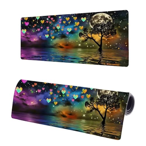 Mauspad XXL 1200x600x3mm, Große Liebe Mousepad Schreibtischunterlage, Gaming Mauspad Mond, Erweiterter rutschfeste Gummibasis Tischunterlage Schreibtisch, Mouse Pad mit Vernähten Kanten Für Home X-1 von JIAGUANG