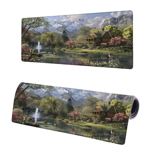 Mauspad XXL 1400x600x3mm, Große Landschaft Mousepad Schreibtischunterlage, Gaming Mauspad See, rutschfeste Gummibasis Tischunterlage Schreibtisch, Mouse Pad mit Vernähten Kanten Für Home Office P-4 von JIAGUANG