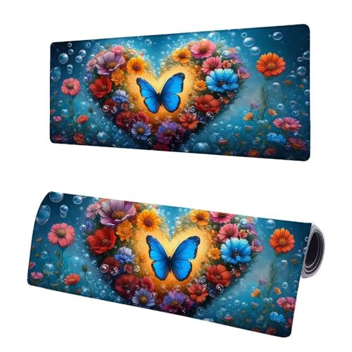 Mauspad XXL 1400x600x3mm, Große Schmetterling Mousepad Schreibtischunterlage, Gaming Mauspad Liebe, rutschfeste Gummibasis Tischunterlage Schreibtisch, Mouse Pad mit Vernähten Kanten Für Home O-3 von JIAGUANG