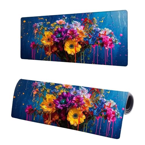 Mauspad XXL 600x300x3mm, Große Blau Mousepad Schreibtischunterlage, Gaming Mauspad Blume, Erweiterter rutschfeste Gummibasis Tischunterlage Schreibtisch, Mouse Pad mit Vernähten Kanten Für Home U-2 von JIAGUANG