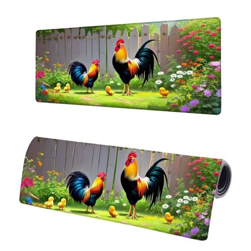 Mauspad XXL 600x300x3mm, Große Blume Mousepad Schreibtischunterlage, Gaming Mauspad Huhn, Erweiterter rutschfeste Gummibasis Tischunterlage Schreibtisch, Mouse Pad mit Vernähten Kanten Für Home V-1 von JIAGUANG