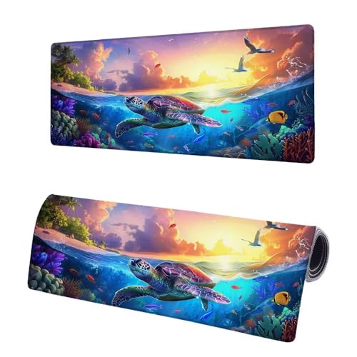 Mauspad XXL 600x300x3mm, Große Landschaft Mousepad Schreibtischunterlage, Gaming Mauspad Schildkröte, rutschfeste Gummibasis Tischunterlage Schreibtisch, Mouse Pad mit Vernähten Kanten Für Home Q-0 von JIAGUANG