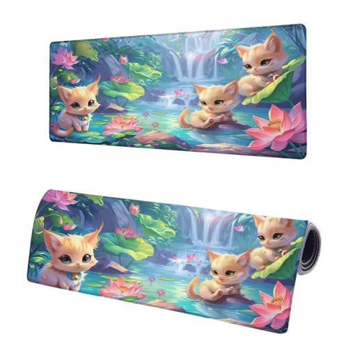 Mauspad XXL 700x300x3mm, Große Blume Mousepad Schreibtischunterlage, Gaming Mauspad Katze, Erweiterter rutschfeste Gummibasis Tischunterlage Schreibtisch, Mouse Pad mit Vernähten Kanten Für Home O-9 von JIAGUANG