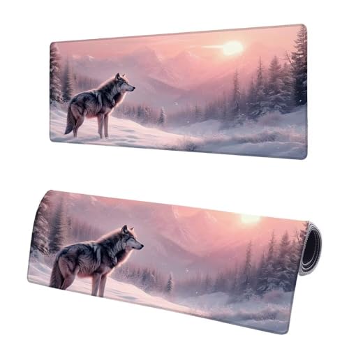 Mauspad XXL 800x400x3mm, Große Schnee Mousepad Schreibtischunterlage, Gaming Mauspad Wolf, Erweiterter rutschfeste Gummibasis Tischunterlage Schreibtisch, Mouse Pad mit Vernähten Kanten Für Home Q-3 von JIAGUANG