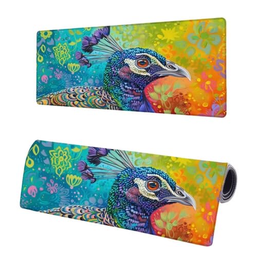 Mauspad XXL 900x400x3mm, Große Bunt Mousepad Schreibtischunterlage, Gaming Mauspad Pfau, Erweiterter rutschfeste Gummibasis Tischunterlage Schreibtisch, Mouse Pad mit Vernähten Kanten Für Home Q-1 von JIAGUANG