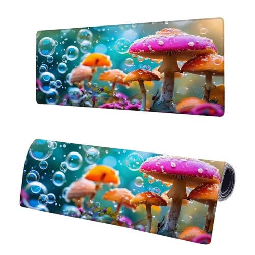 Mauspad XXL 900x400x3mm, Große Pilz Mousepad Schreibtischunterlage, Gaming Mauspad Anlage, Erweiterter rutschfeste Gummibasis Tischunterlage Schreibtisch, Mouse Pad mit Vernähten Kanten Für Home M-8 von JIAGUANG