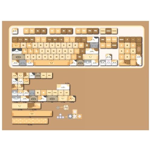 PBT-Tastenkappen mit 142 Tasten für mechanische Tastatur – niedliche Katzenohr-Tastenkappen, Farbstoff-Sublimation, niedliche Tastenkappen, MOA-Profil, benutzerdefinierte Tastenkappen mit lebendigem von JIALOVELAL