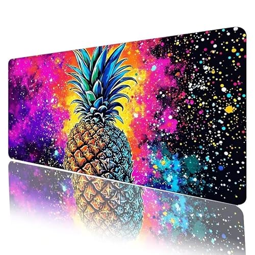 Ananas Mousepad XXL 1000 x 500 x 5 mm, Mauspad Bunt Motiv Vernähte Kanten Design, Schreibtischunterlage mit rutschfeste Gummibasis, Groß Mouse Pad für Home Office Deko, Geschenke für Frauen H-941 von JIANFREY