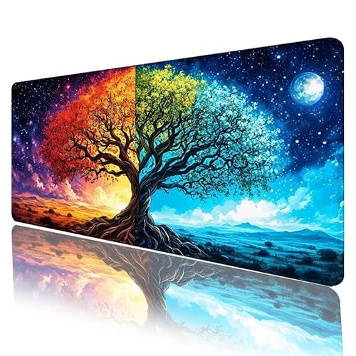 Baum Mousepad XXL 800 x 300 x 3 mm, Mauspad Farbe Motiv Vernähte Kanten Design, Schreibtischunterlage mit Rutschfeste Gummibasis, Groß Mouse Pad für Home Zimmer Office Deko, Geschenke für Frauen H-511 von JIANFREY