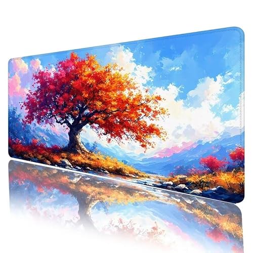 Baum Mousepad XXL 800 x 300 x 3 mm, Mauspad Herbst Motiv Vernähte Kanten Design, Schreibtischunterlage mit Rutschfeste Gummibasis, Groß Mouse Pad für Home Zimmer Office Deko, Geschenke für Frauen H623 von JIANFREY