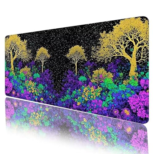 Baum Mousepad XXL 900 x 400 x 5 mm, Mauspad Schwarz Motiv Vernähte Kanten Design, Schreibtischunterlage mit rutschfeste Gummibasis, Groß Mouse Pad für Home Office Deko, Geschenke für Frauen H-416 von JIANFREY