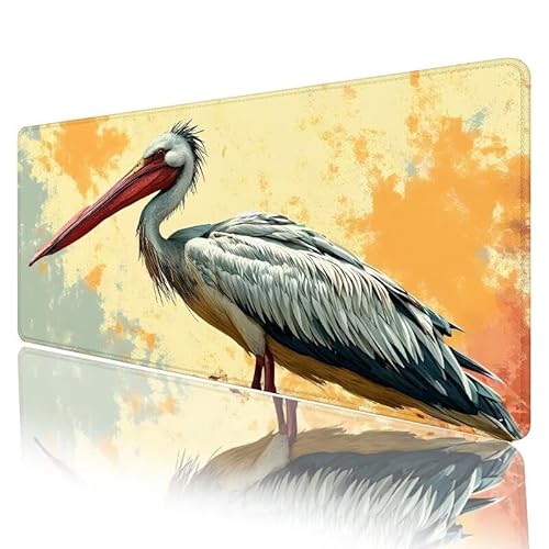 Beige Mousepad XXL 800 x 300 x 3 mm, Mauspad Vogel Motiv Vernähte Kanten Design, Schreibtischunterlage mit Rutschfeste Gummibasis, Groß Mouse Pad für Home Zimmer Office Deko, Geschenke für Frauen H293 von JIANFREY