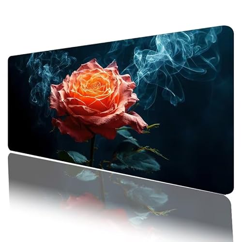 Blume Mousepad XXL 800 x 300 x 3 mm, Mauspad Schwarz Motiv Vernähte Kanten Design, Schreibtischunterlage mit rutschfeste Gummibasis, Groß Mouse Pad für Home Office Deko, Geschenke für Frauen H-325 von JIANFREY