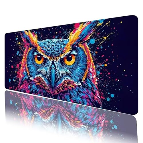 Eule Mousepad XXL 800 x 300 x 3 mm, Mauspad Tier Motiv Vernähte Kanten Design, Schreibtischunterlage mit rutschfeste Gummibasis, Groß Mouse Pad für Home Zimmer Office Deko, Geschenke für Frauen H-409 von JIANFREY