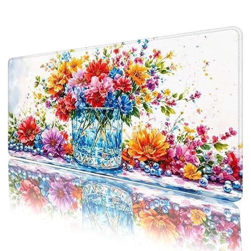 Farbe Mousepad XXL 1200 x 600 x 3 mm, Mauspad Blume Motiv Vernähte Kanten Design, Schreibtischunterlage mit rutschfeste Gummibasis, Groß Mouse Pad für Home Office Deko, Geschenke für Frauen H-360 von JIANFREY